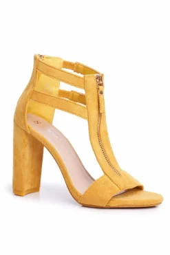 Zamszowe Sandały Na Słupku Żółte Folly