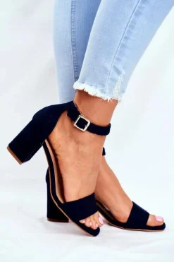 Zamszowe Sandały Na Słupku Vinceza 20-17058 Granatowe