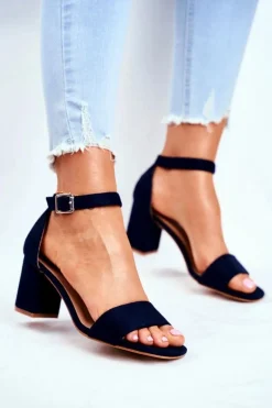 Zamszowe Sandały Na Słupku Vinceza 20-17058 Granatowe