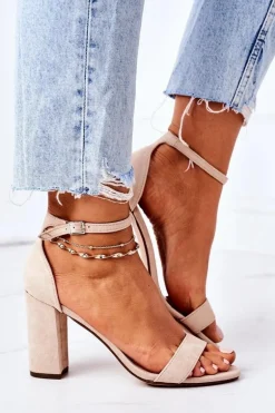 Zamszowe Sandały Na Słupku Beżowe Florence