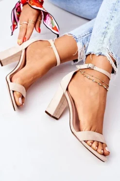 Zamszowe Sandały Na Słupku Beżowe Florence