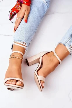 Zamszowe Sandały Na Słupku Beżowe Florence