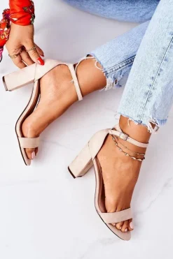 Zamszowe Sandały Na Słupku Beżowe Florence