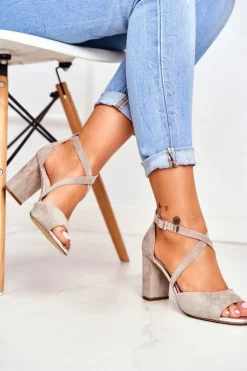 Zamszowe Sandały Na Słupku Sergio Leone SK865 Szare