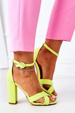 Zamszowe Sandały Na Słupku Neonowe Żółte Destino