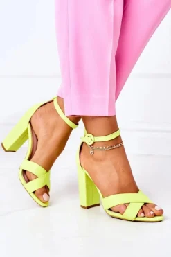 Zamszowe Sandały Na Słupku Neonowe Żółte Destino