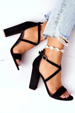 Zamszowe Sandały Na Słupku Czarne Dance With Me