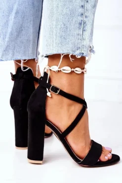 Zamszowe Sandały Na Słupku Czarne Dance With Me