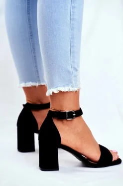 Zamszowe Sandały Na Słupku Vinceza 20-17058 Czarne