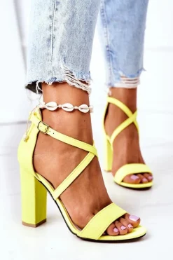 Zamszowe Sandały Na Słupku Neonowe Żółte Dance With Me