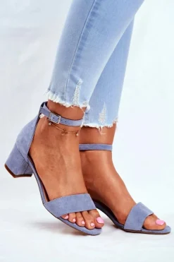 Zamszowe Sandały Na Słupku Sergio Leone SK839 Jasnoniebieskie