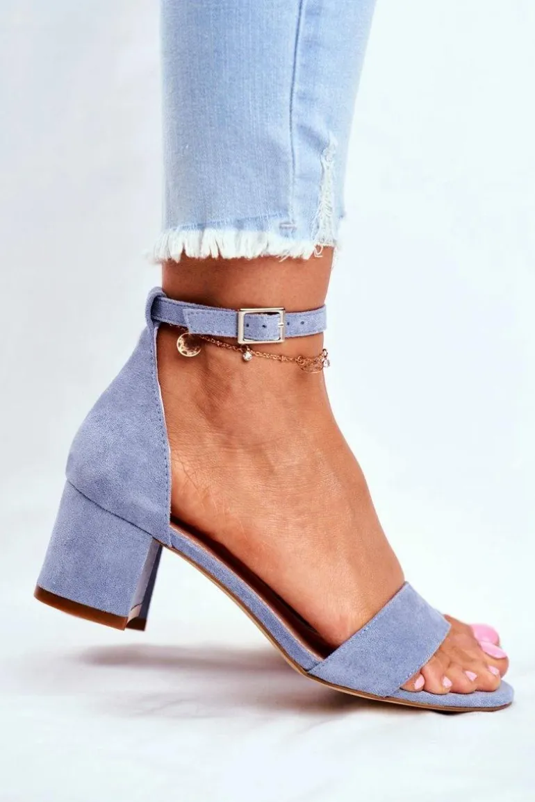 Zamszowe Sandały Na Słupku Sergio Leone SK839 Jasnoniebieskie