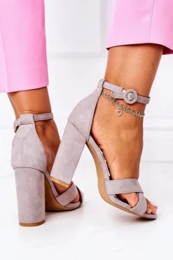 Zamszowe Sandały Na Słupku Szare Destino