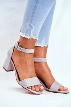 Zamszowe Sandały Na Słupku Vinceza 20-17058 Szare