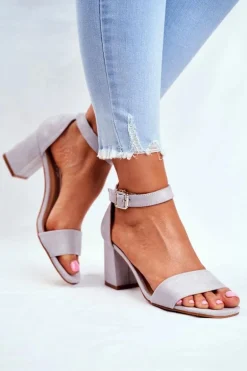 Zamszowe Sandały Na Słupku Vinceza 20-17058 Szare