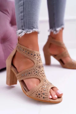 Zamszowe Sandały Na Słupku Lu Boo Beżowe