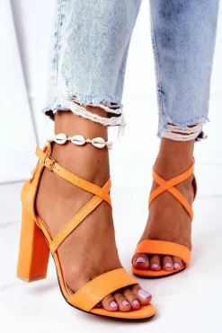 Zamszowe Sandały Na Słupku Pomarańczowe Dance With Me