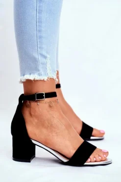 Zamszowe Sandały Na Słupku Sergio Leone SK839 Czarno-Srebrne