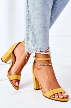 Zamszowe Sandały Na Słupku Żółte Florence