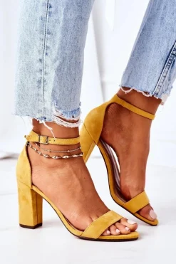 Zamszowe Sandały Na Słupku Żółte Florence