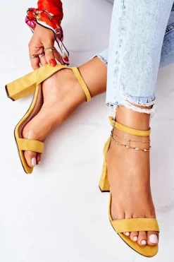 Zamszowe Sandały Na Słupku Żółte Florence