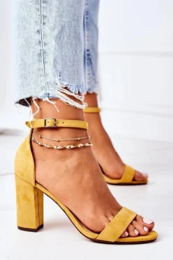 Zamszowe Sandały Na Słupku Żółte Florence