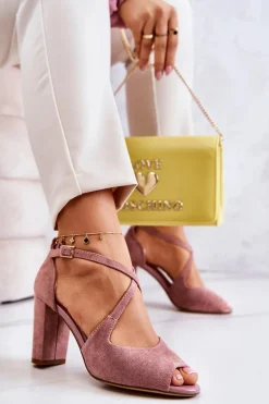 Zamszowe Sandały Na Słupku Różowe Lorita