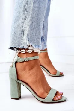 Zamszowe Sandały Na Słupku Zielon Florence
