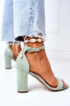 Zamszowe Sandały Na Słupku Zielon Florence