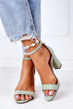 Zamszowe Sandały Na Słupku Zielon Florence