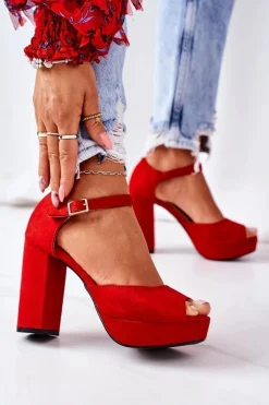 Zamszowe Sandały Na Słupku Czerwone Silvia