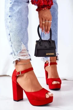 Zamszowe Sandały Na Słupku Czerwone Silvia