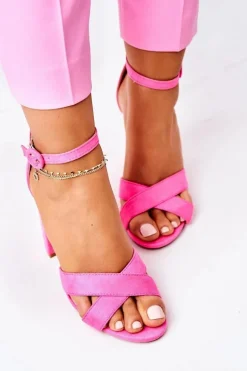 Zamszowe Sandały Na Słupku Neonowa Fuksja Destino