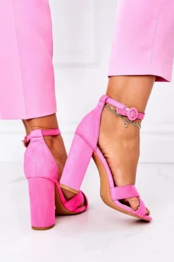 Zamszowe Sandały Na Słupku Neonowa Fuksja Destino