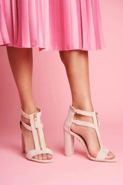 Zamszowe Sandały Na Słupku Beżowe Folly