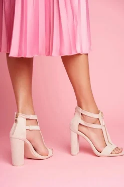 Zamszowe Sandały Na Słupku Beżowe Folly