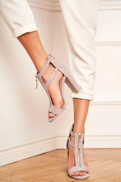 Zamszowe Sandały Na Słupku Szare Folly