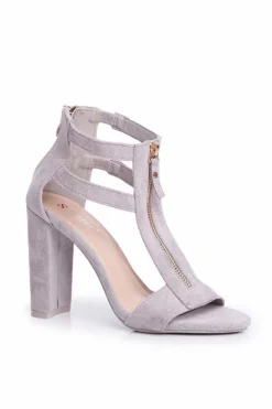 Zamszowe Sandały Na Słupku Szare Folly