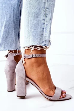 Zamszowe Sandały Na Słupku Szare Florence