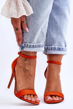 Zamszowe Sandały Na Szpilce Pomarańczowe Liberty