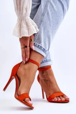 Zamszowe Sandały Na Szpilce Pomarańczowe Liberty