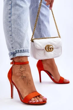 Zamszowe Sandały Na Szpilce Pomarańczowe Liberty