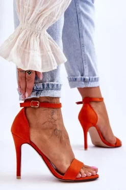 Zamszowe Sandały Na Szpilce Pomarańczowe Liberty