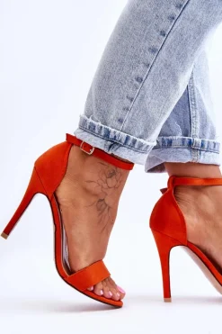 Zamszowe Sandały Na Szpilce Pomarańczowe Liberty