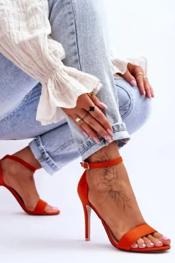 Zamszowe Sandały Na Szpilce Pomarańczowe Liberty