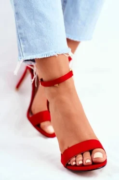 Zamszowe Sandały Na Szpilce Czerwone Liberty