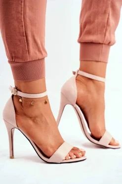 Zamszowe Sandały Na Szpilce Beżowe Liberty