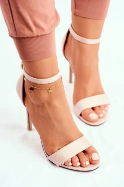 Zamszowe Sandały Na Szpilce Beżowe Liberty