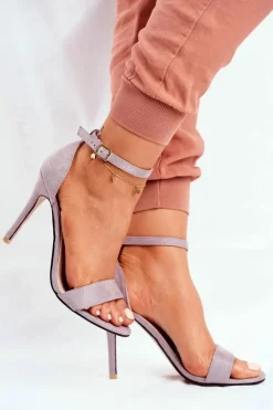 Zamszowe Sandały Na Szpilce Szare Liberty