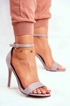 Zamszowe Sandały Na Szpilce Szare Liberty